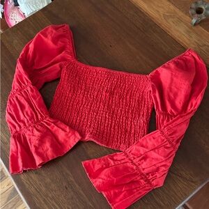 Charlie Holiday Red Puff Sleeve Crop Blouse